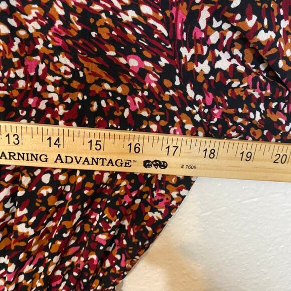 THML Burgundy Abstract‎ Confetti Smocked Waist Ruffle Neck Mini Dress Size S - Picture 9 of 13